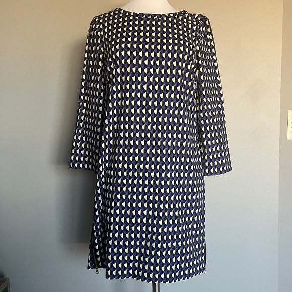 J. Crew Jet Set Geo Shift Career 3/4 Sleeve‎ Casual Geometric Zip Midi Dress 2 - Picture 5 of 16